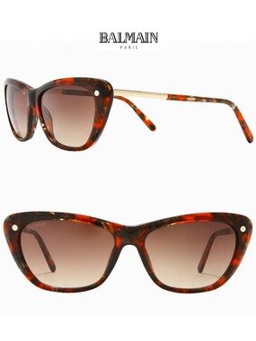 BALMAIN PARIS BL2069 C03 RED TORTOISE GRADIENT BROWN CAT EYE SUNGLASSES.…